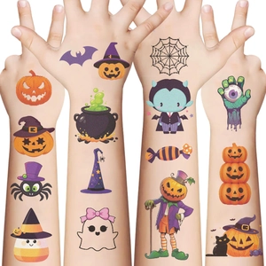 Tatouages temporaires Halloween pour enfants avec motifs mignons de citrouille et fantôme