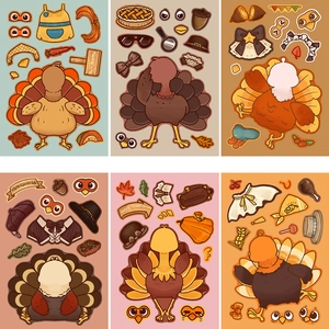 DIY Thanksgiving turkey sticker set with six patterns and festive accessory designs