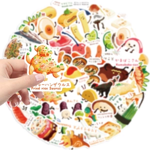 Set di 50 adesivi giapponesi di dinosauri cibo per laptop con design Fried Rice Saurus