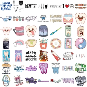 Set of 50 waterproof cartoon dental stickers for decorating laptops, guitars, and luggage