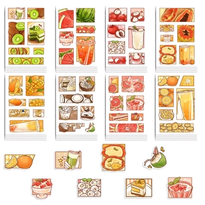 Set mit 8 wasserfesten Obst-Dessert-Aufklebern mit handgezeichneten Melonen- und Kiwi-Motiven