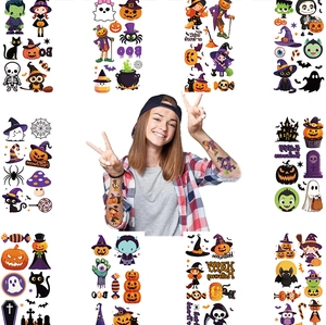 Vue détaillée de tatouages temporaires d'Halloween sur peau pour fêtes d'enfants