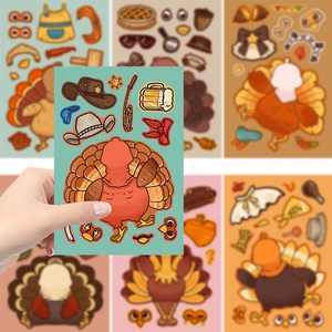 Cartoon Thanksgiving Turkey DIY Stickers Set for Kids Handicrafts Decorations