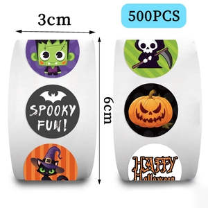 500pcs Halloween cartoon stickers roll featuring pumpkin and ghost patterns, 3cm diameter