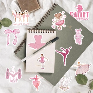 50 piece set of pink ballet theme waterproof vinyl stickers for laptops and guitars