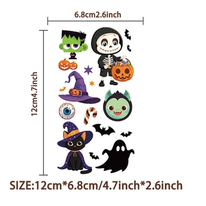 Vue détaillée des tatouages d'Halloween pour enfants avec dimensions de 12cm sur 6,8cm