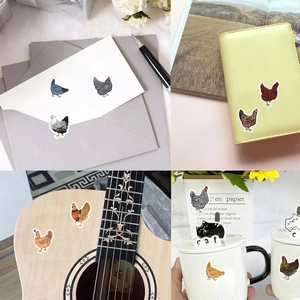 Waterproof cartoon hen stickers roll for DIY envelopes and journals on multiple surfaces
