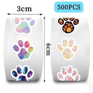 Roll of 500 waterproof cartoon dog paw print stickers for DIY scrapbooking and crafts