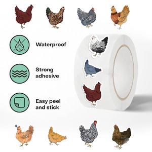 Waterproof chicken cartoon stickers roll with strong adhesive for DIY scrapbooking