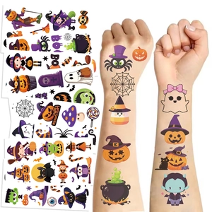 Autocollants de Tatouage Temporaire d'Halloween pour Enfants Dessin Animé Citrouille Fantôme Sorcière Décoration Imperméable Fête