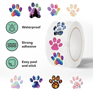 Waterproof cartoon dog paw print sticker roll with artistic patterns for DIY decor