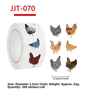 Detailed view of 500 cartoon hen stickers roll with 2.5cm diameter for DIY sealing