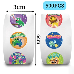 Rouleau de 500 autocollants animaux mignons imperméables pour décoration enfant