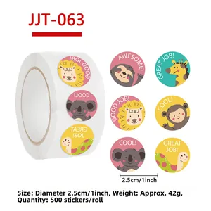 Detail of 2.5cm cartoon animal reward stickers roll with 500 labels and 42g weight