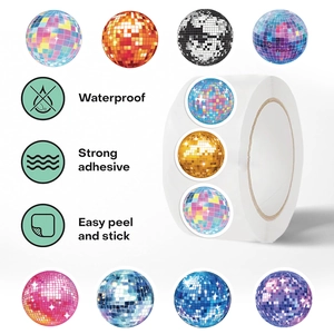 500pcs Disco ball sticker roll with waterproof colorful round decals for DIY decor