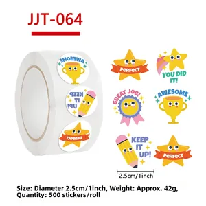 Detail of 1-inch reward stickers with cartoon stars and 2.5cm diameter measurement