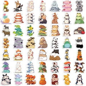 60Pcs waterproof cartoon animal stacking stickers for laptop and guitar DIY decor
