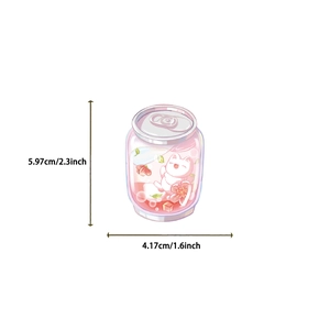 Detailed size view of cartoon cat and cherry blossom sticker measuring 5.97cm by 4.17cm
