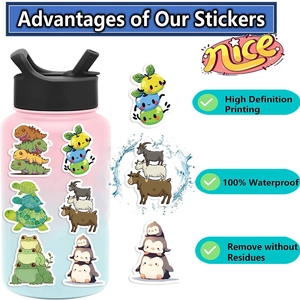 60Pcs cute cartoon animal stickers for water bottles, waterproof and removable DIY decals