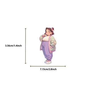 Detailed view of a cute cartoon girl sticker showing precise dimensions in inches and cm