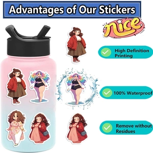 Set of 50 cute chubby girl stickers for water bottles with waterproof vinyl finish