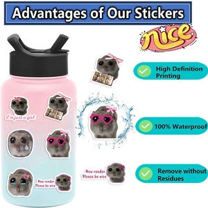 56Pcs Sad Hamster stickers for laptop and guitar, 100% waterproof DIY decorative decals