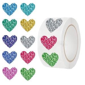 Glitter Heart Stickers Roll Multicolor Washi Paper Decorative Labels For DIY Scrapbooking Envelope Sealing School Rewards