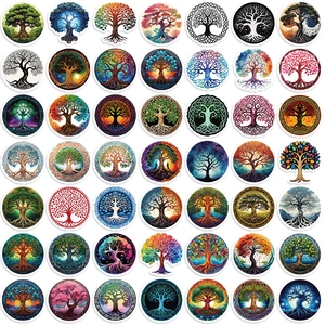 Set of 50 colorful Tree of Life waterproof stickers for guitar, laptop and luggage DIY