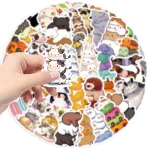 Stack of 60 waterproof cartoon animal stickers for laptops and luggage DIY decoration