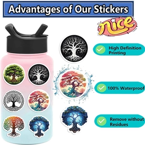 50 pieces of waterproof Tree of Life decorative stickers for laptops and water bottles