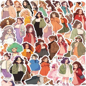 Cute Plus Size Girl Stickers Waterproof PVC Cartoon Character Decals For Laptop Luggage Guitar Scrapbook DIY Decoration
