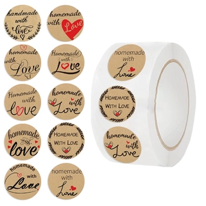Kraft Paper Sealing Stickers Round Handmade With Love Labels For Gift Wrapping Envelope Sealing DIY Baking Crafts Decor