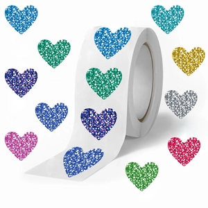 500pcs colorful glitter heart stickers roll for scrapbooking and gift sealing