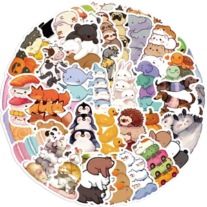 Set of 60 cartoon animal stickers featuring cute bears and cats for DIY laptop decor