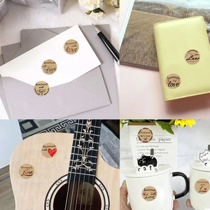 Macro detail of vintage kraft paper stickers for envelopes and handmade packaging seals
