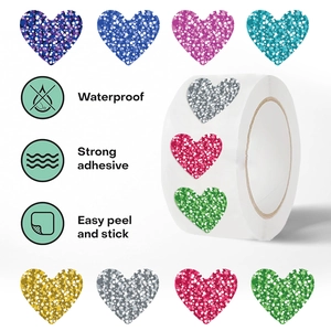 500pcs colorful glitter heart sticker roll for scrapbooking with strong adhesive