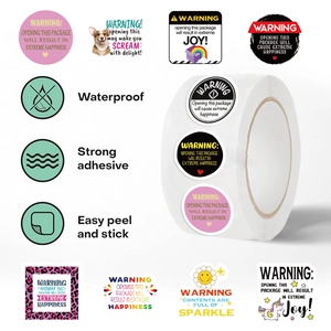 500pcs waterproof cartoon warning seal stickers roll with cute corgi and unicorn designs