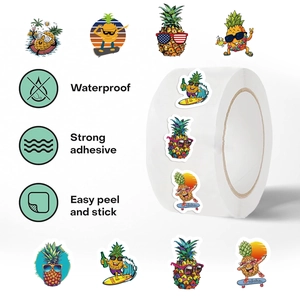 500 Stück Ananas-Cartoon-Aufkleber Rolle mit bunten Sommer-Urlaubs-Charakterdesigns