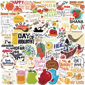 Rosch Haschana Wasserdichte PVC Aufkleber Jüdisches Neujahr Schana Towa Cartoon Schofar Apfel Granatapfel Sticker Für Laptop DIY