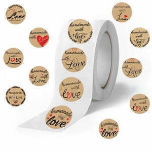500pcs roll of vintage kraft paper stickers with handmade with love heart design