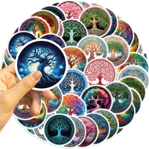 Handheld pack of 50 waterproof cartoon Tree of Life vinyl stickers for laptops and luggage