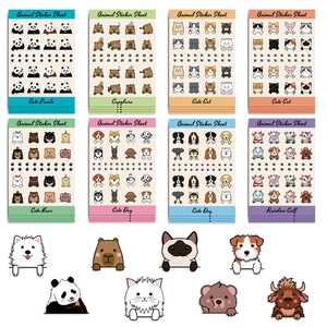 Set di 8 adesivi impermeabili con animali cartoni animati, inclusi panda, gatti e capibara