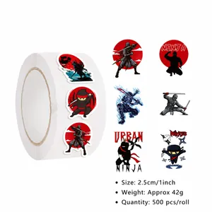 Detail view of 1-inch ninja cartoon stickers with 500 pieces per roll for decoration