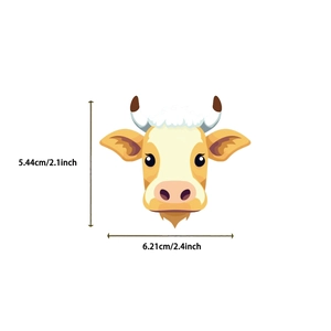 Cartoon cow head sticker dimensions showing 2.14x2.44 inches on white background