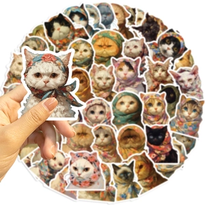 Pack de 50 pegatinas de gatos con pañuelos vintage para portátiles y manualidades DIY