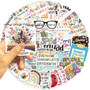 50 pieces of waterproof SPED stickers for laptops and guitars featuring inclusion themes