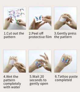 Step-by-step tutorial for applying colorful butterfly temporary tattoos using water transfer