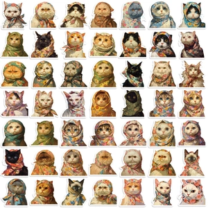 Set de 50 pegatinas de gatos con pañuelo impermeables para portátiles y maletas DIY