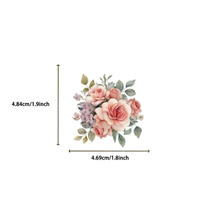 Détail d'un autocollant rose imperméable, dimensions 4,84 cm par 4,69 cm pour le scrapbooking