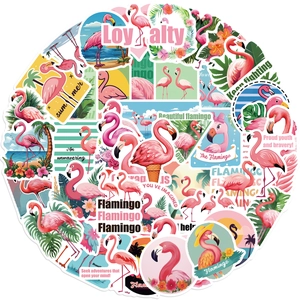 Vibrant cartoon flamingo stickers for decorating laptops and guitars with tropical summer vibes